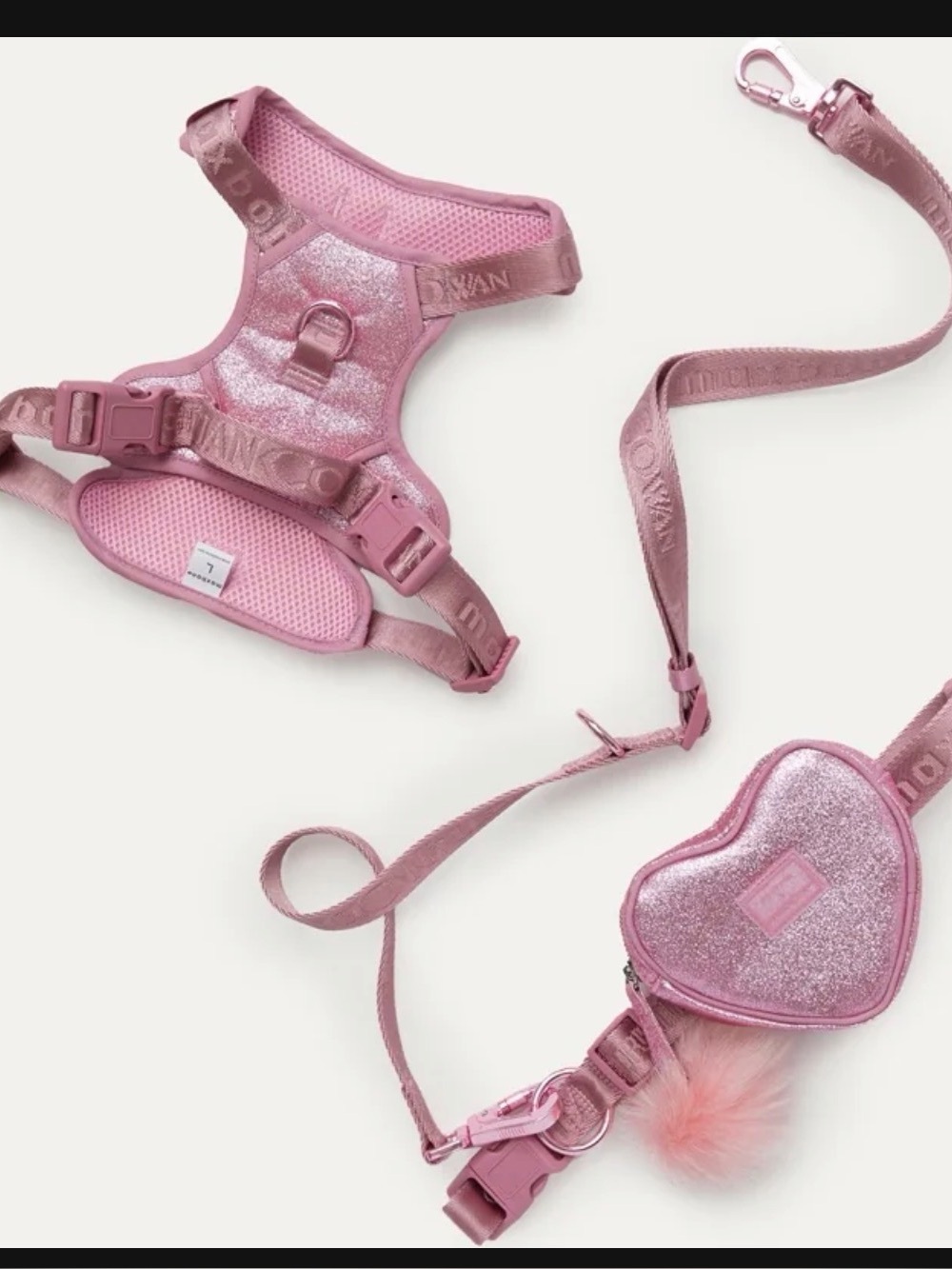 Maxbone x Christian Cowan Sparkling Pink Dog Harness Leach and Pouch Small